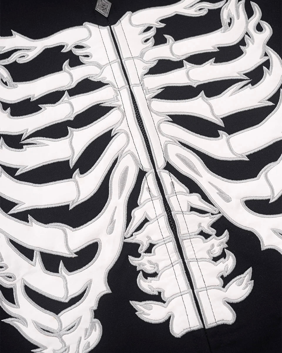 【SUPPLIER】Fire Bones Leather Patch Zip Hoodie