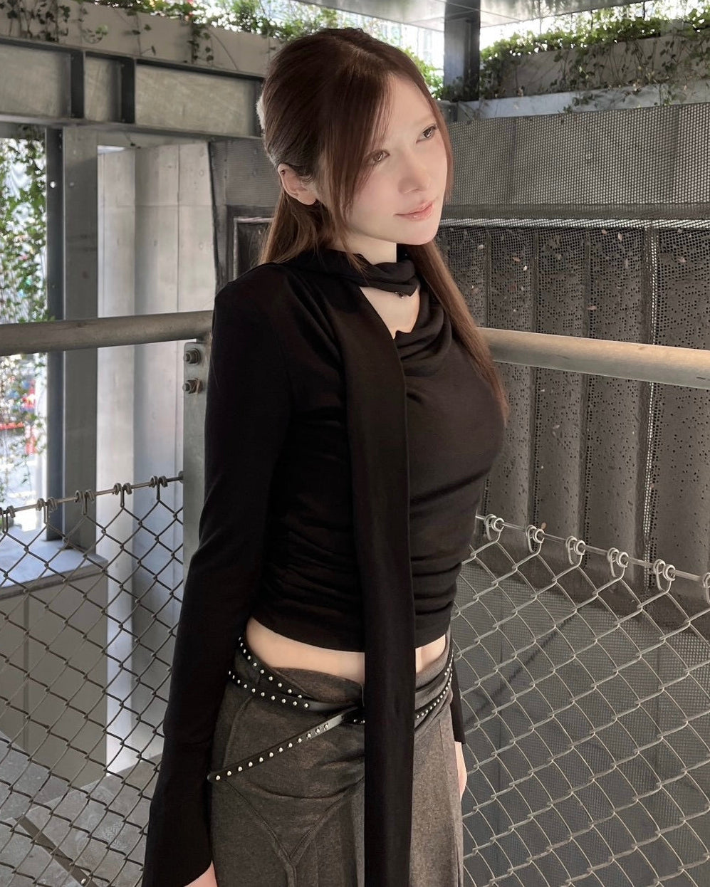 受注制【nmtc+】long tie drape tee (2color)