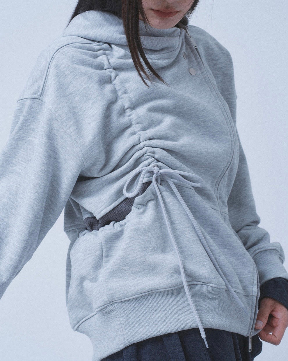 【TUOMIO】SHIRRING WAFFLE HOOD ZIP-UP