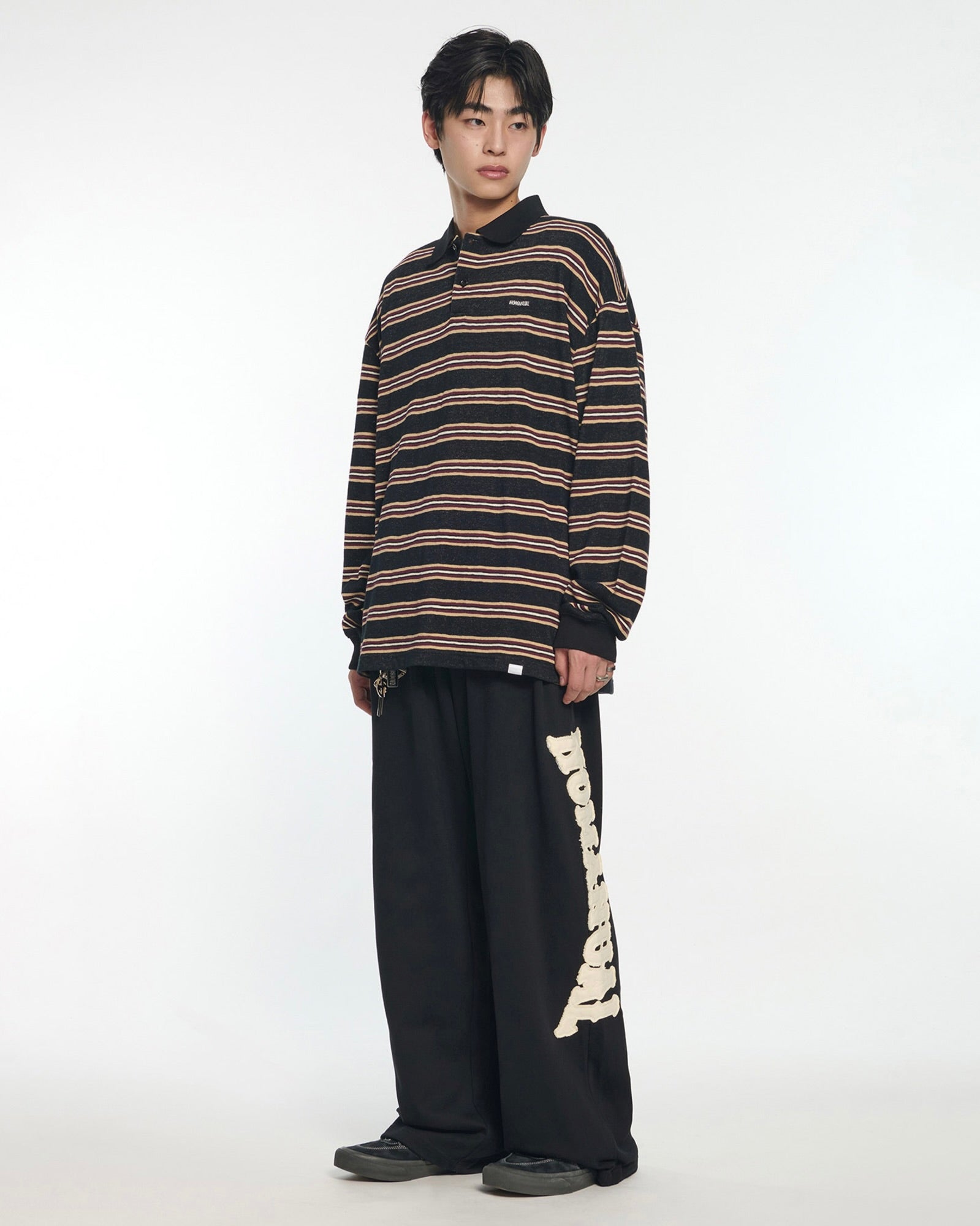 【NOMANUAL】STRIPE POLO LONG SLEEVE TEE