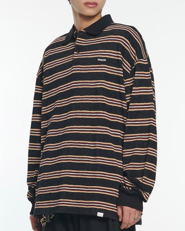 【NOMANUAL】STRIPE POLO LONG SLEEVE TEE