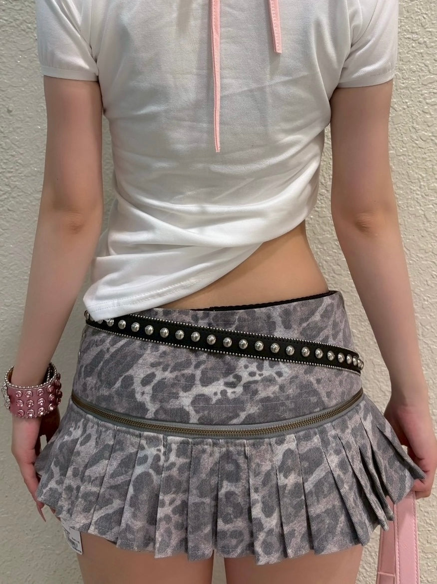 7/11 20:00発売　国際配送【BABY09】leopard pleated belt shorts