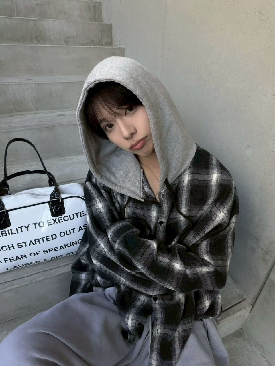 【LUV CODE】hooded check shirt