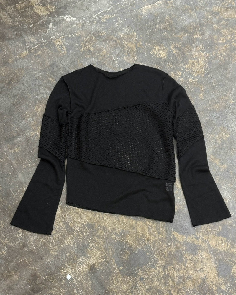 受注制【OaKS】mesh patchwork sheer knit (2color)