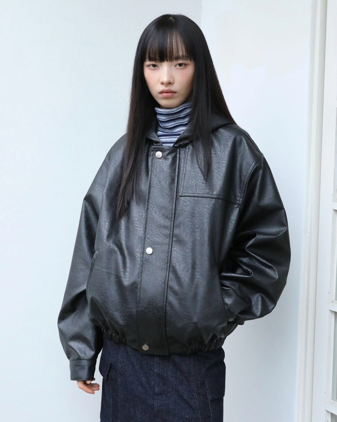 【Uglyshadow】VEGAN LEATHER HOODED JACKET