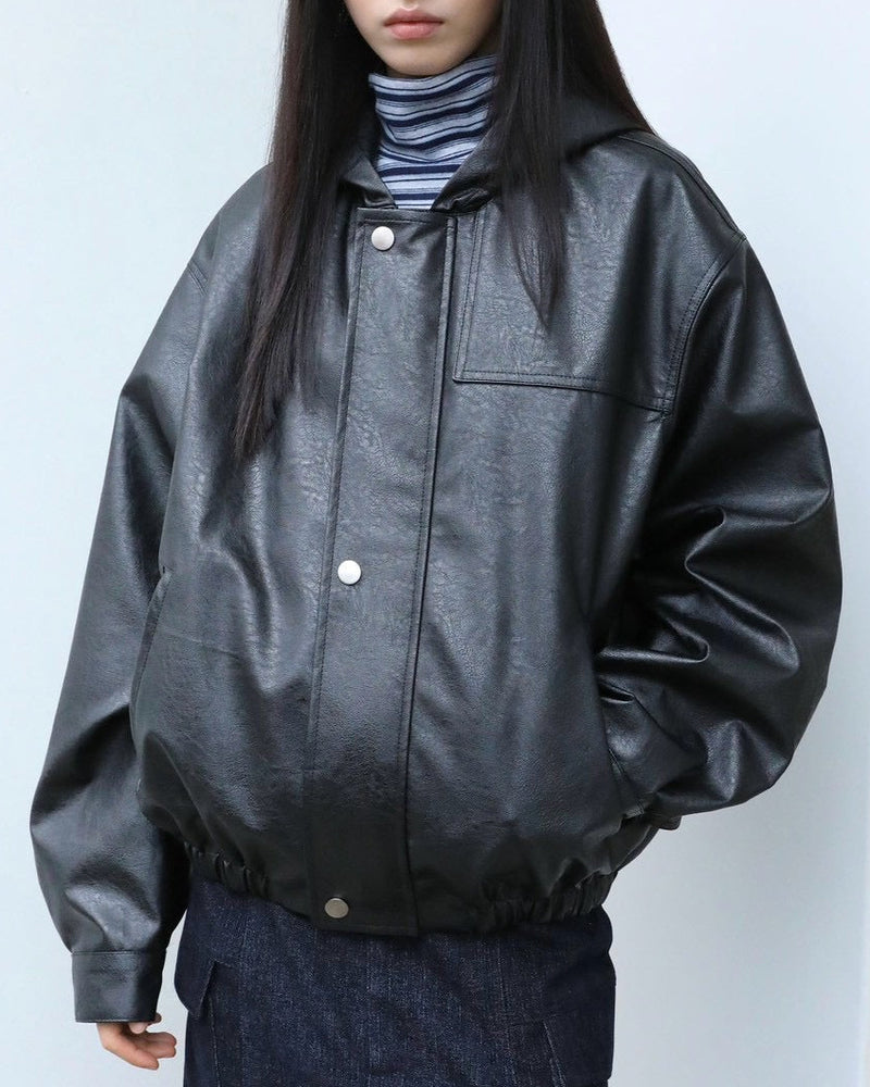 【Uglyshadow】VEGAN LEATHER HOODED JACKET