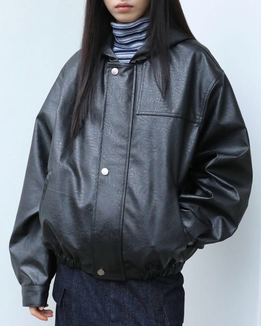 【Uglyshadow】VEGAN LEATHER HOODED JACKET
