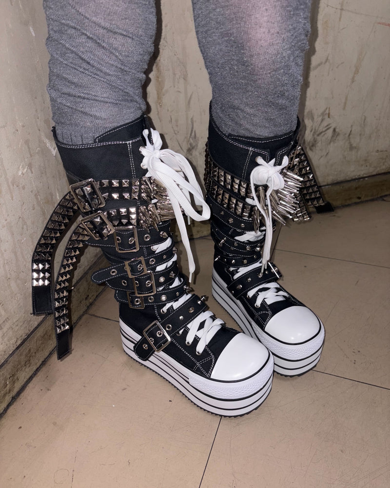 国際配送【Never mind the XU】studs belt platform sneaker boots