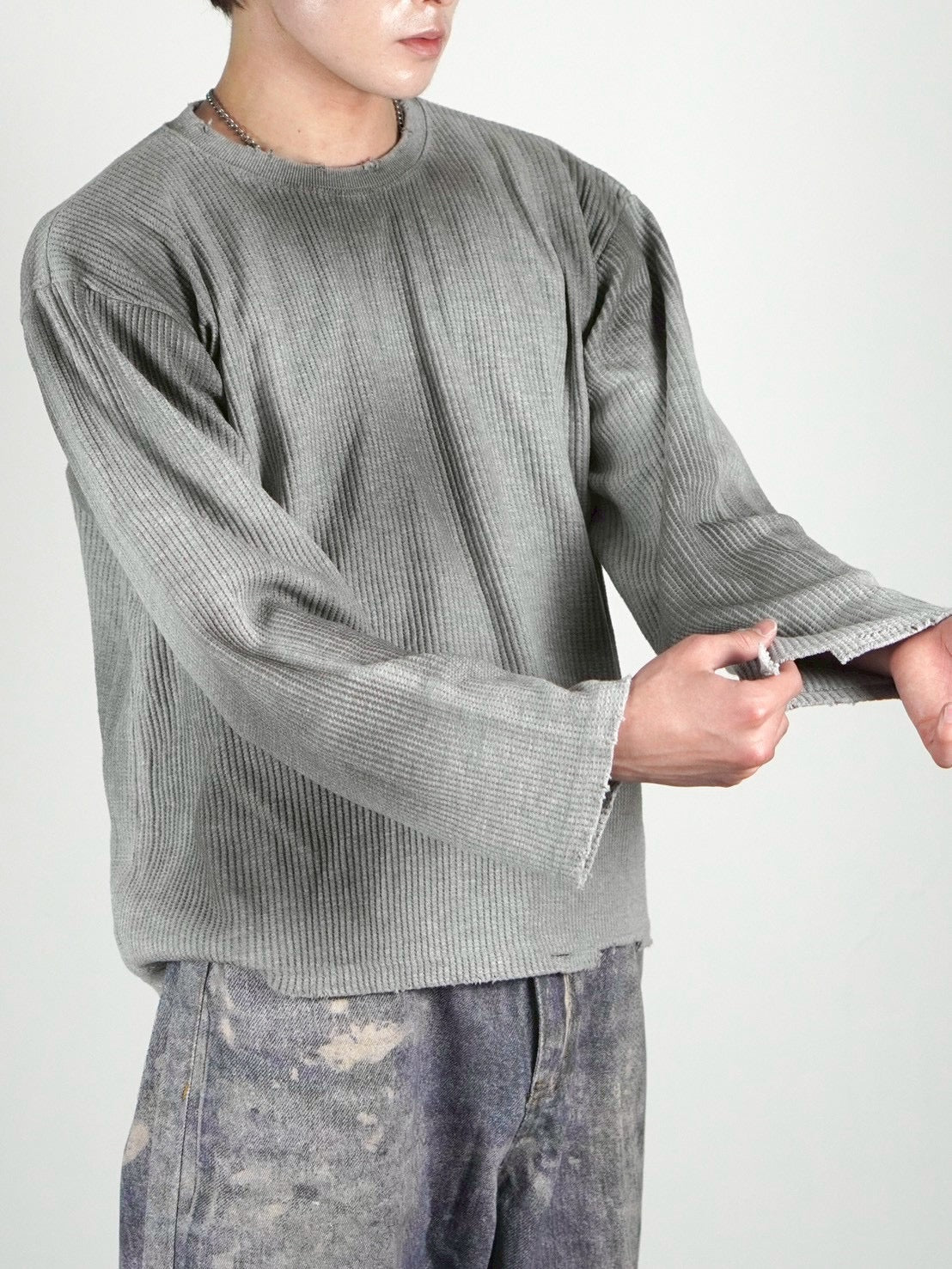 受注制【Chikashitsu +】washed waffle long sleeve (2color)