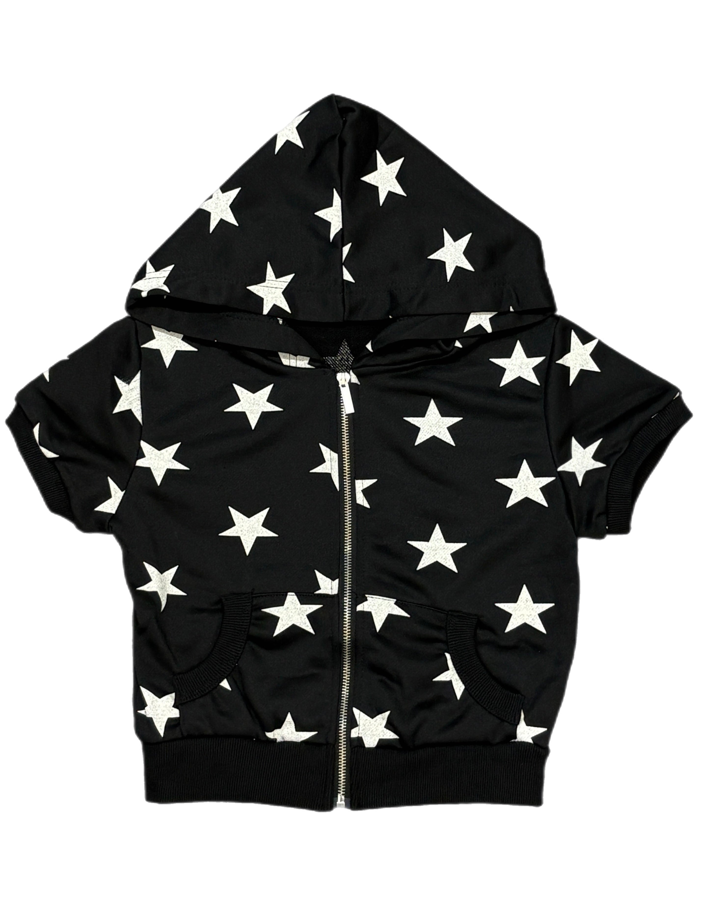 国際配送【Never mind the XU】star short sleeve zip-up hoodie