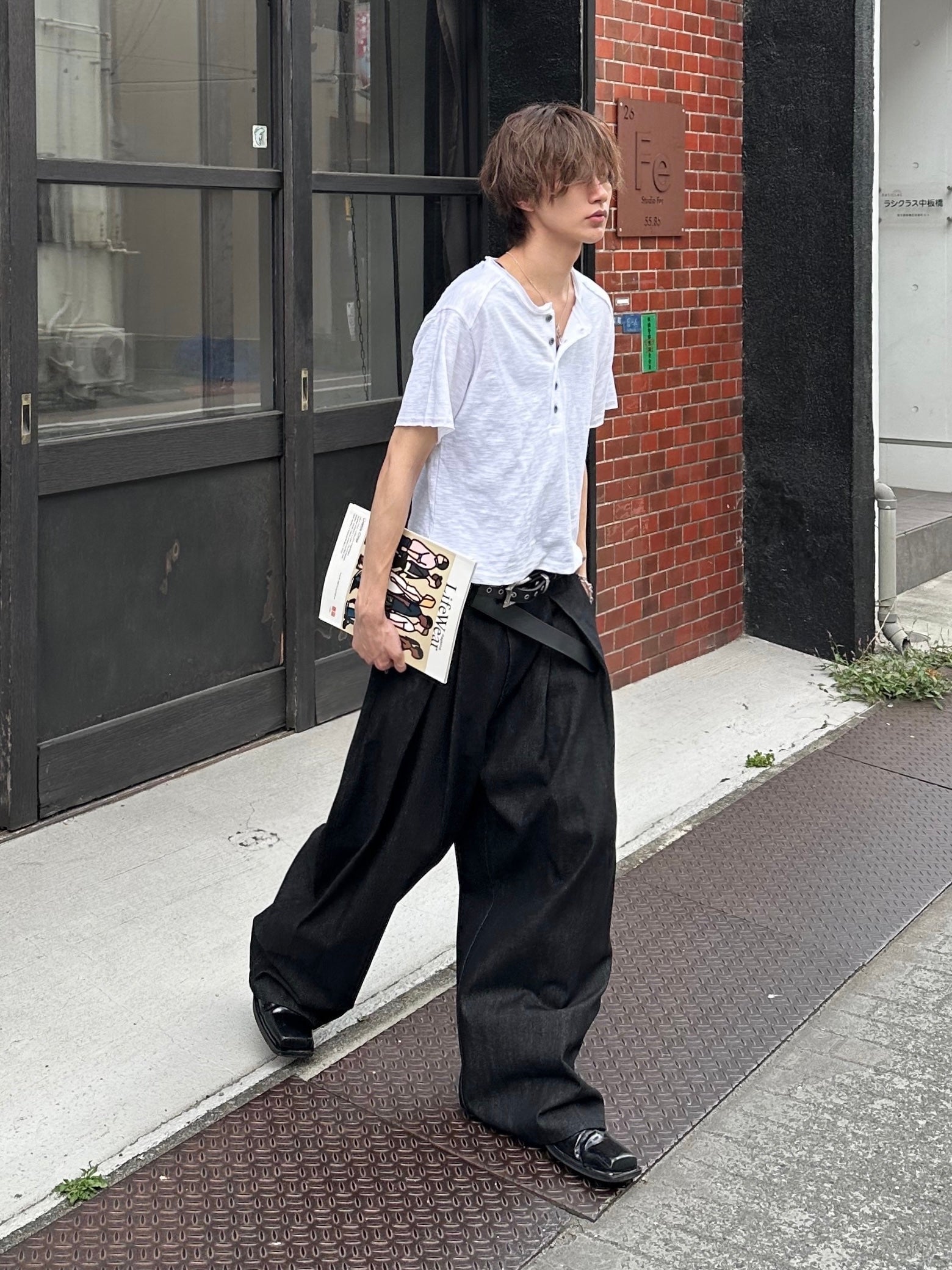 【CHIKASHITSU PLUS HIGH】Steel button short sleeve henley tee (2color)