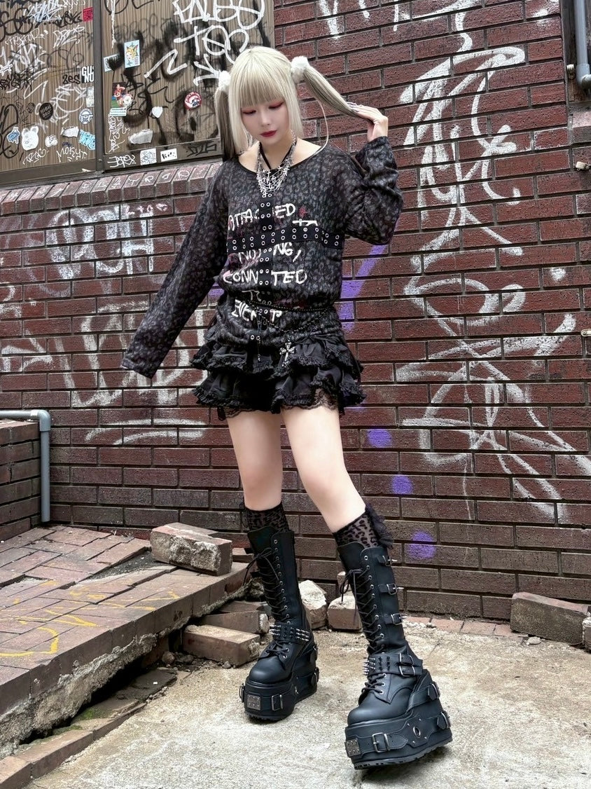 7/11 20:00発売　国際配送【BABY09】leopard off-shoulder punk tops