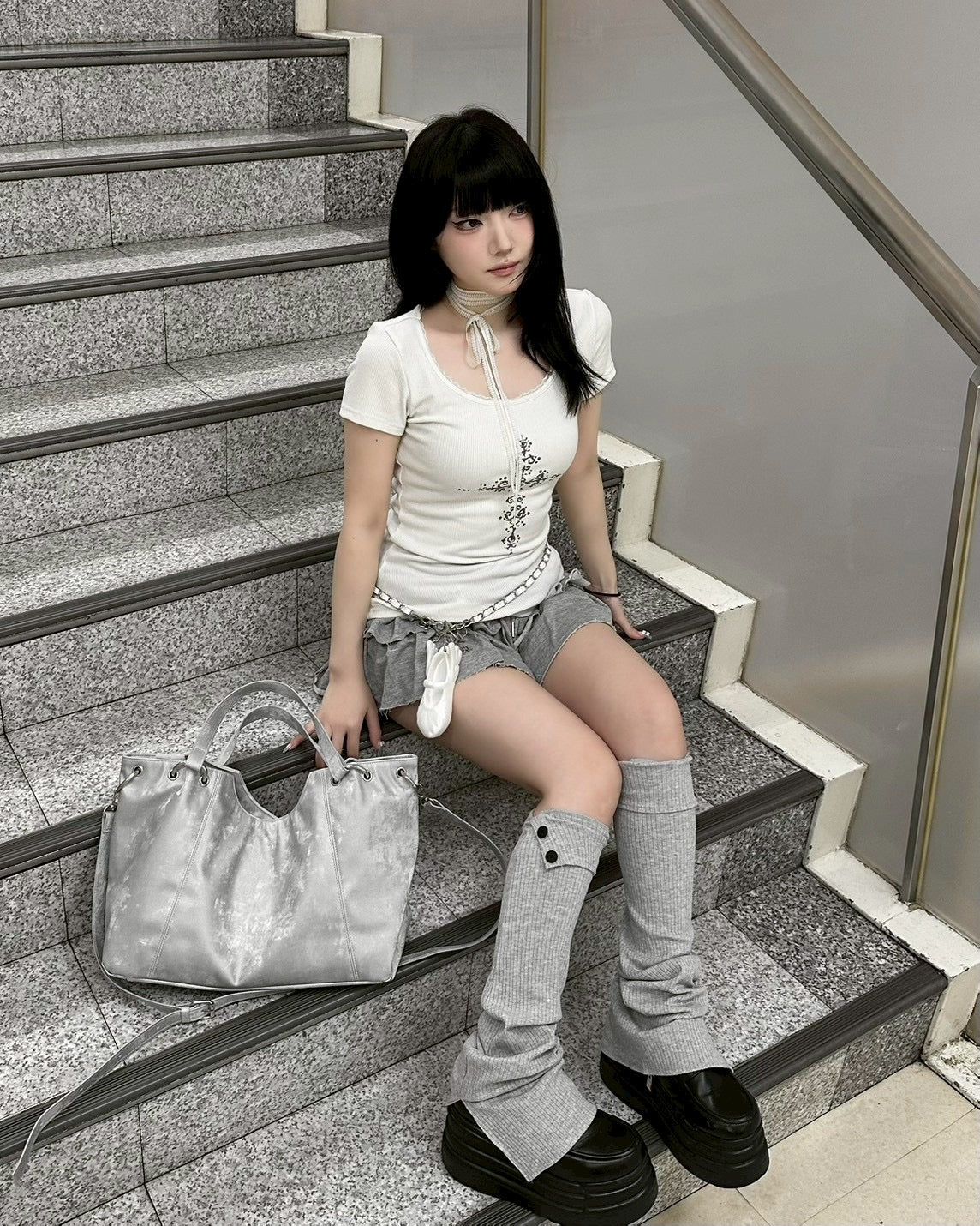 【nmtc+】Mika Cross Shirring Tee Scarf Set (3color)