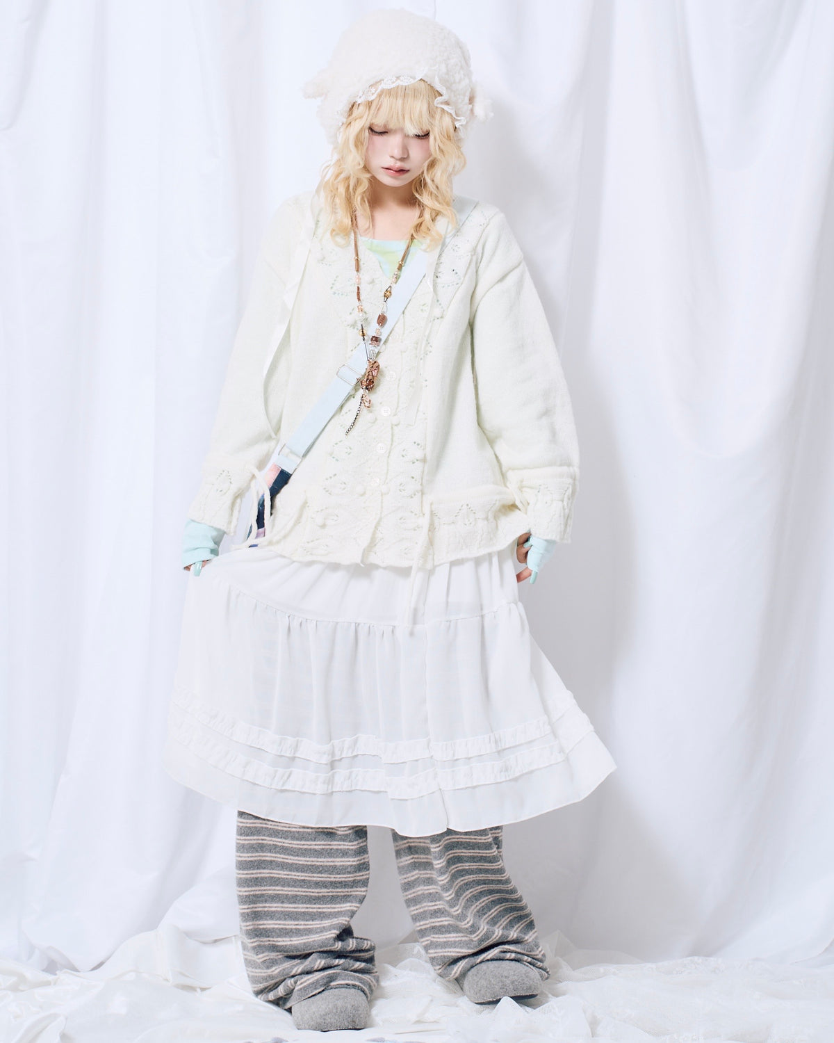 9/18 20:00 発売 国際配送【Nerd out XU】Cozy Vintage Gray Bubble Knit cardigan