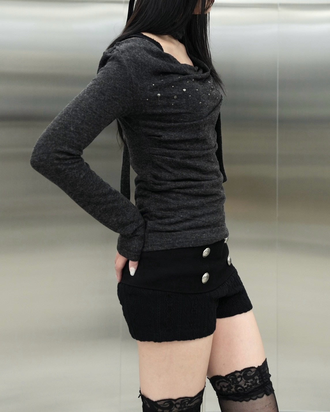 受注制【Never mind the XU】Draped ruched tie set top (4color)
