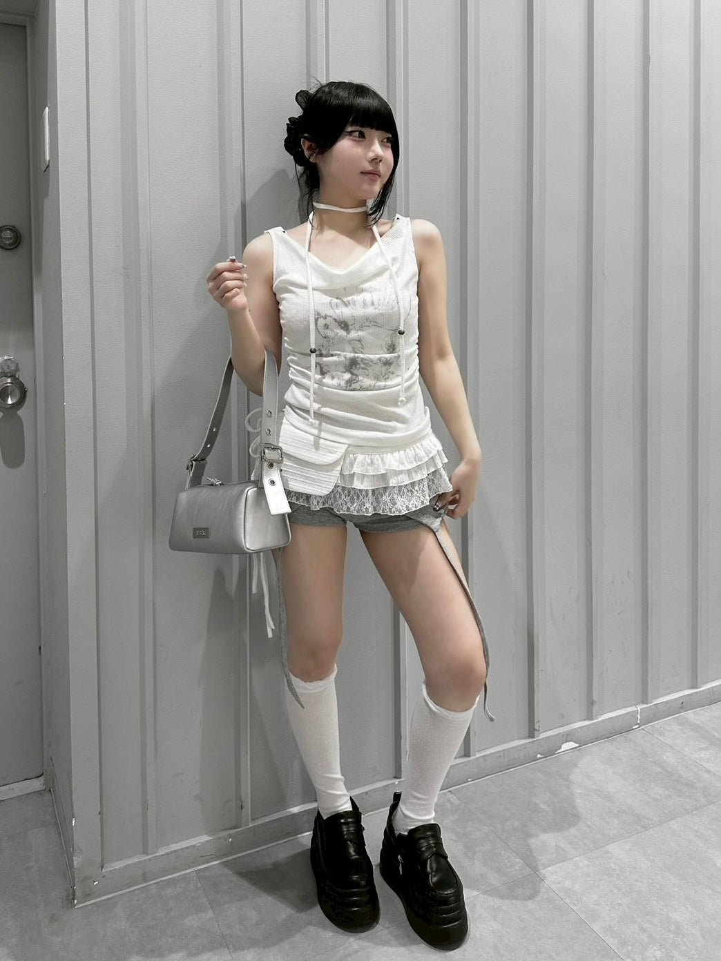 受注制【nmtc+】Doodle Lace Sleeveless Tee Muffler Set (2color)