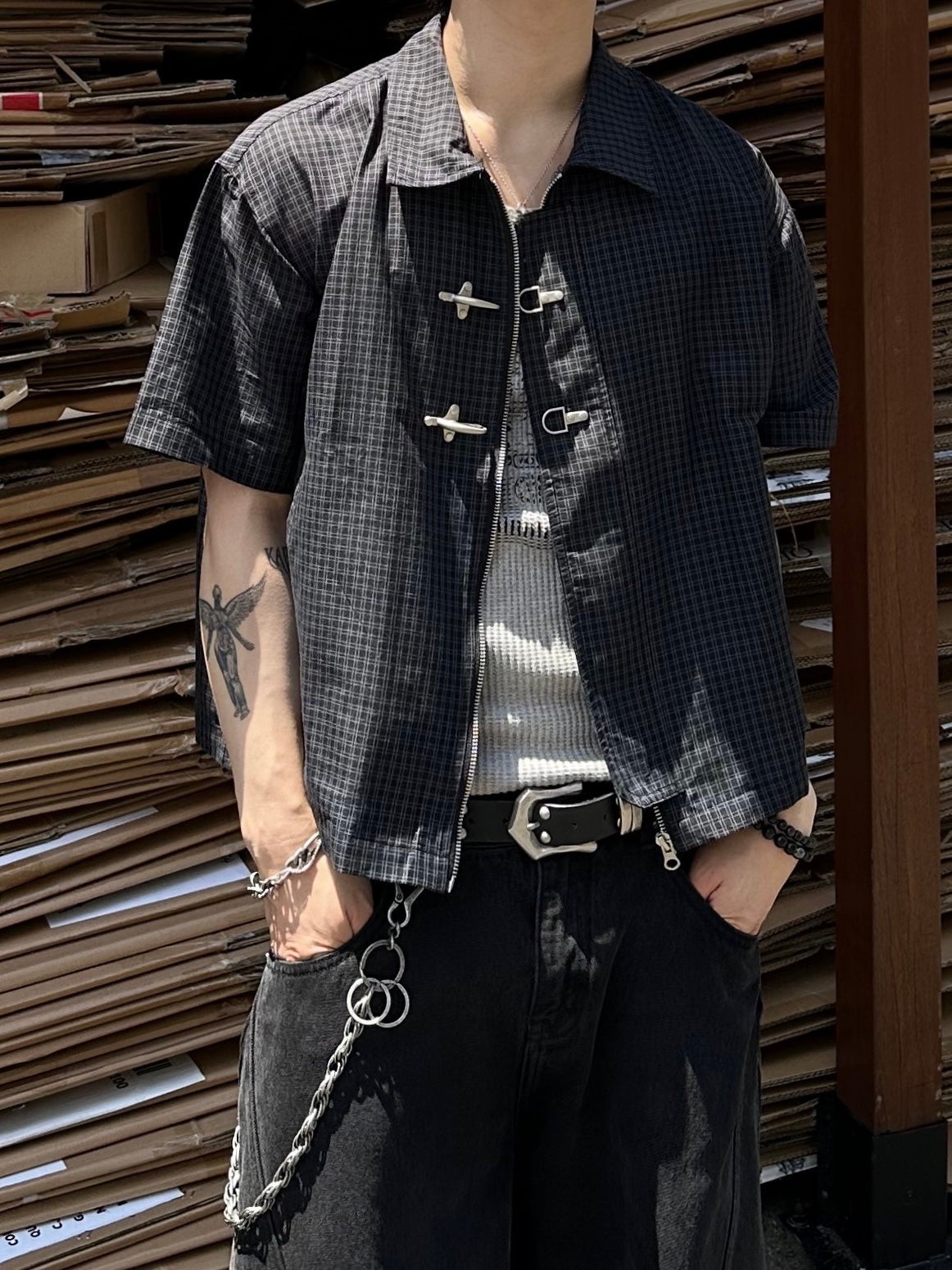 大阪店WEB限定受注制【Chikashitsu +】double buckle shirt jacket (2color)