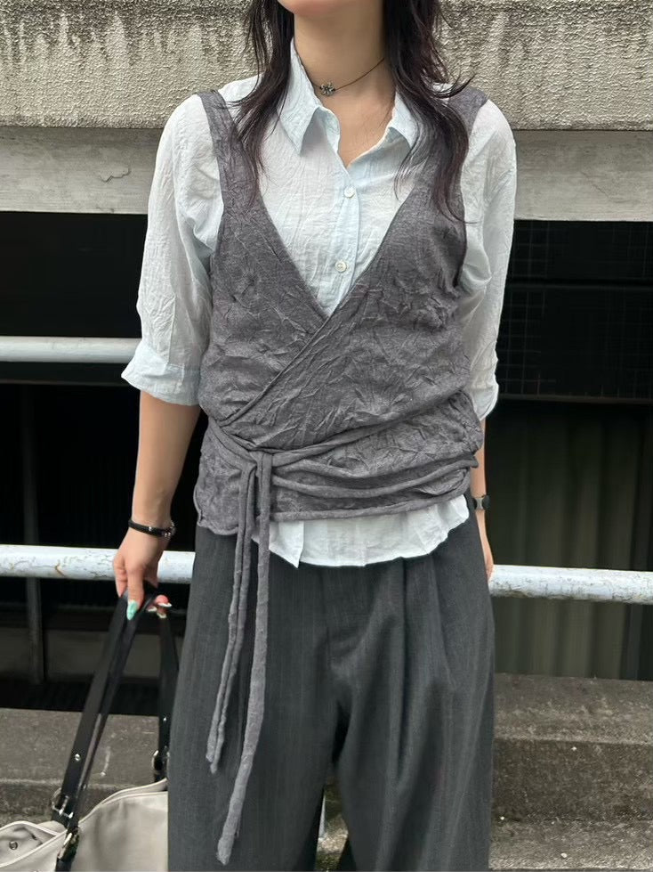 受注制【OaKS】city wrinkle bustier top (2color)