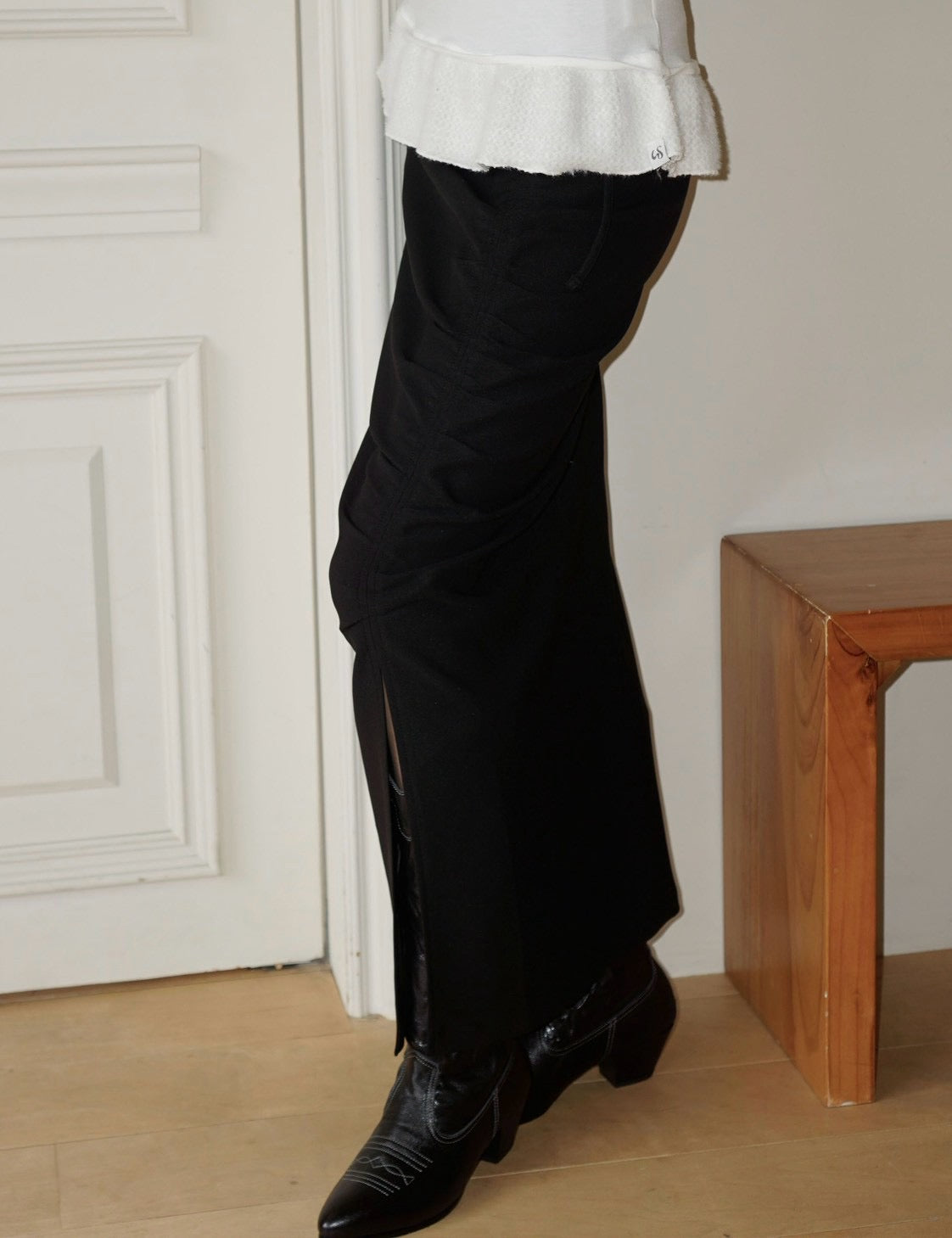 【Uglyshadow】RUCHED LONG TIE SKIRT