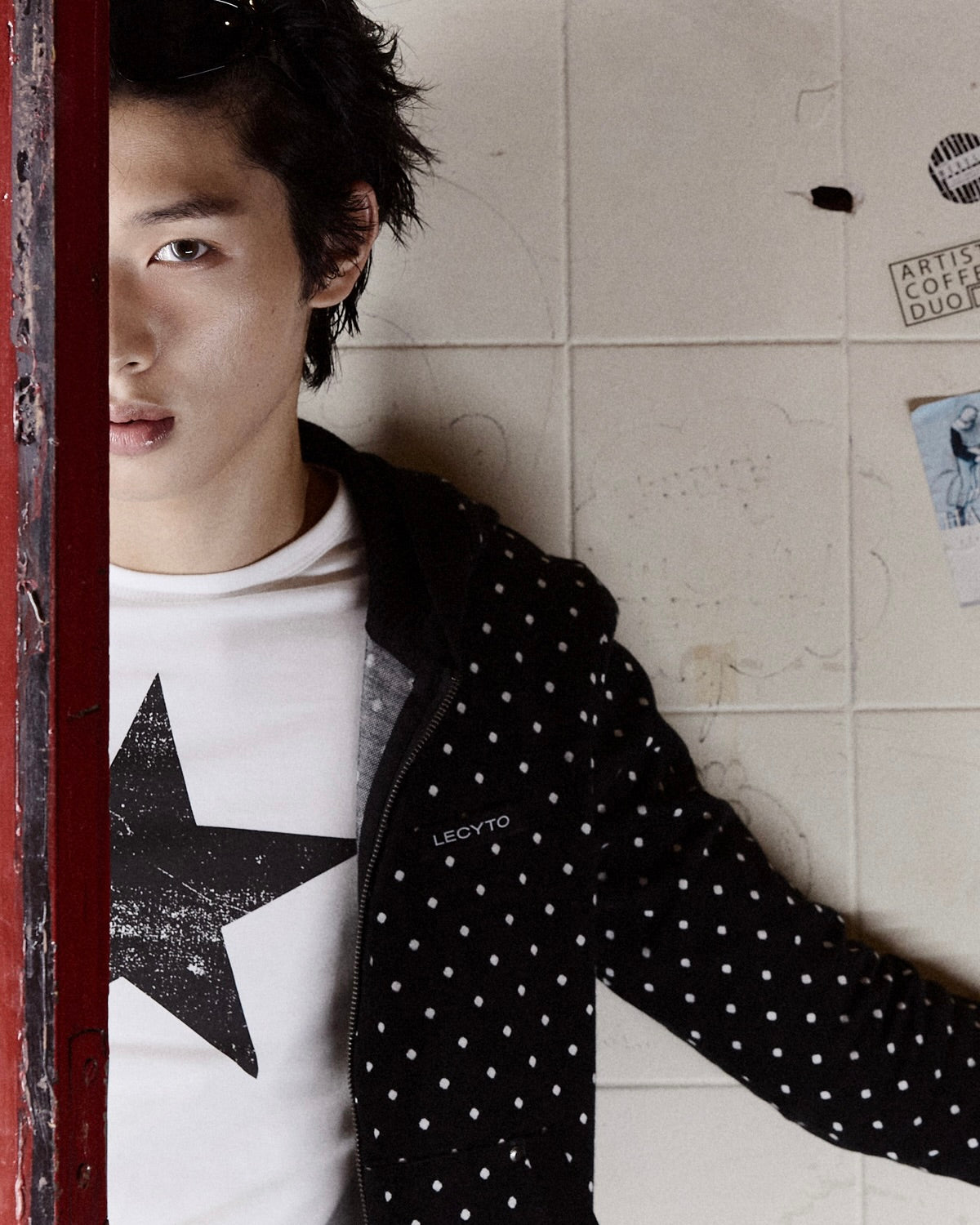 【LECYTO】Polka Dot Hoodie Zip-Up