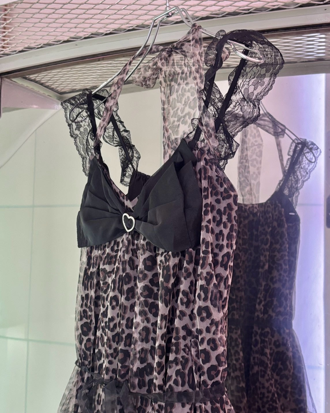 国際配送【BABY09】leopard ribbon tulle dress