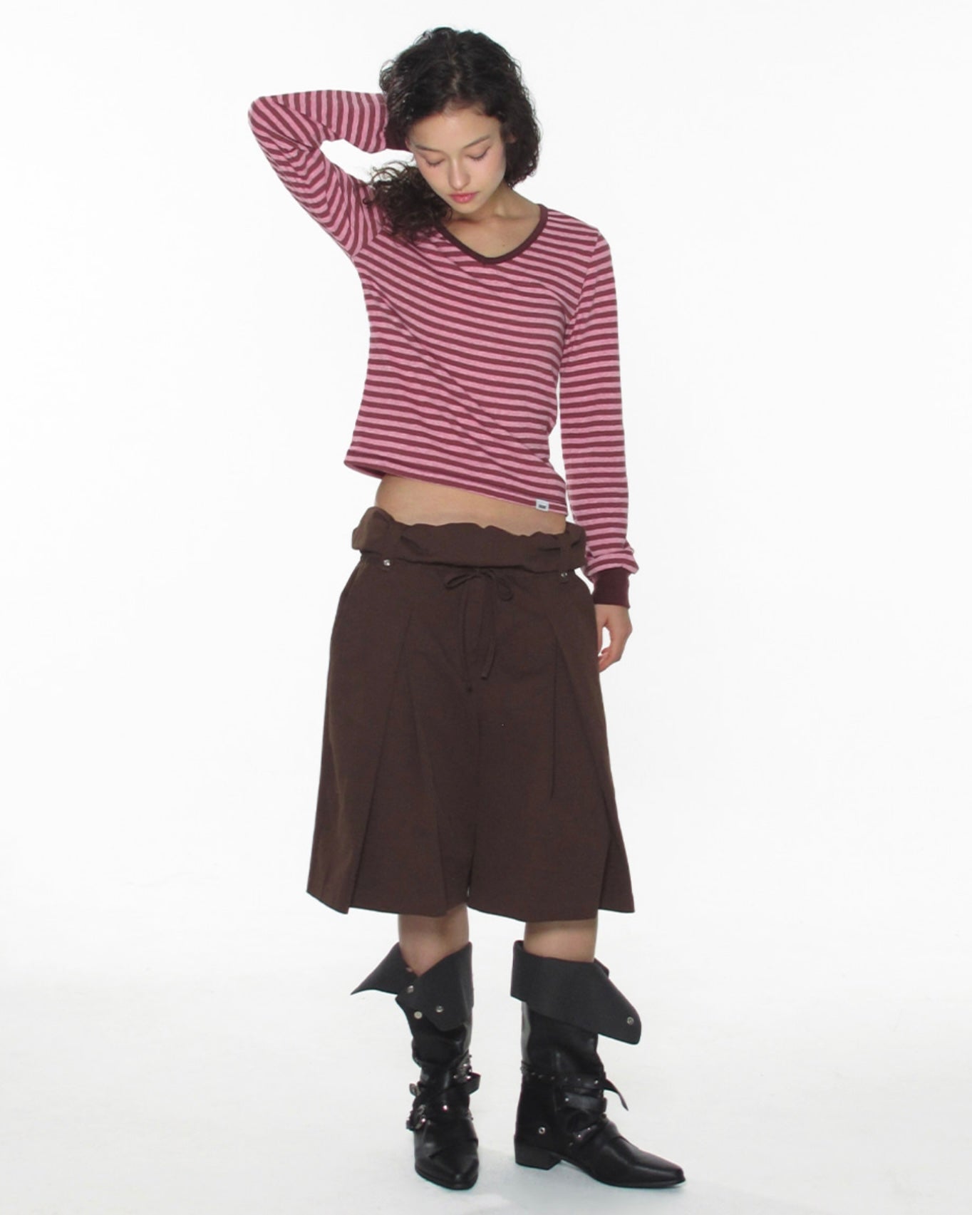 【CRANK】COZY STRIPE V-NECK TOP