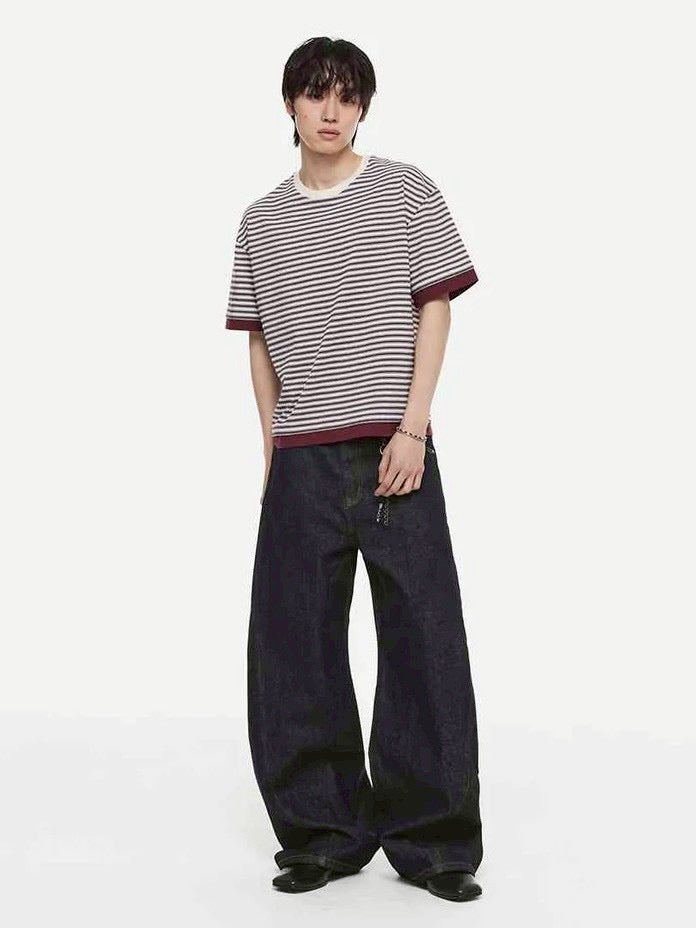 【DNSR】Layered Stripe Crop T-Shirt