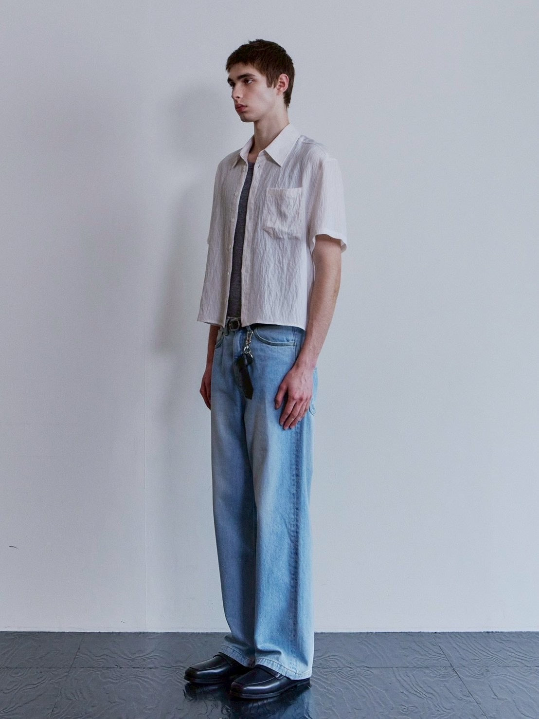 【Waviness】Sheer Origami Crop Half Shirts