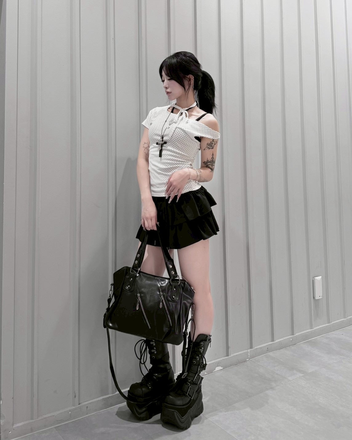 【nmtc+】Dot Ribbon Neck Tee (3color)