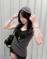 受注制【nmtc+】Hooded Wrap Sleeveless Top (2color)
