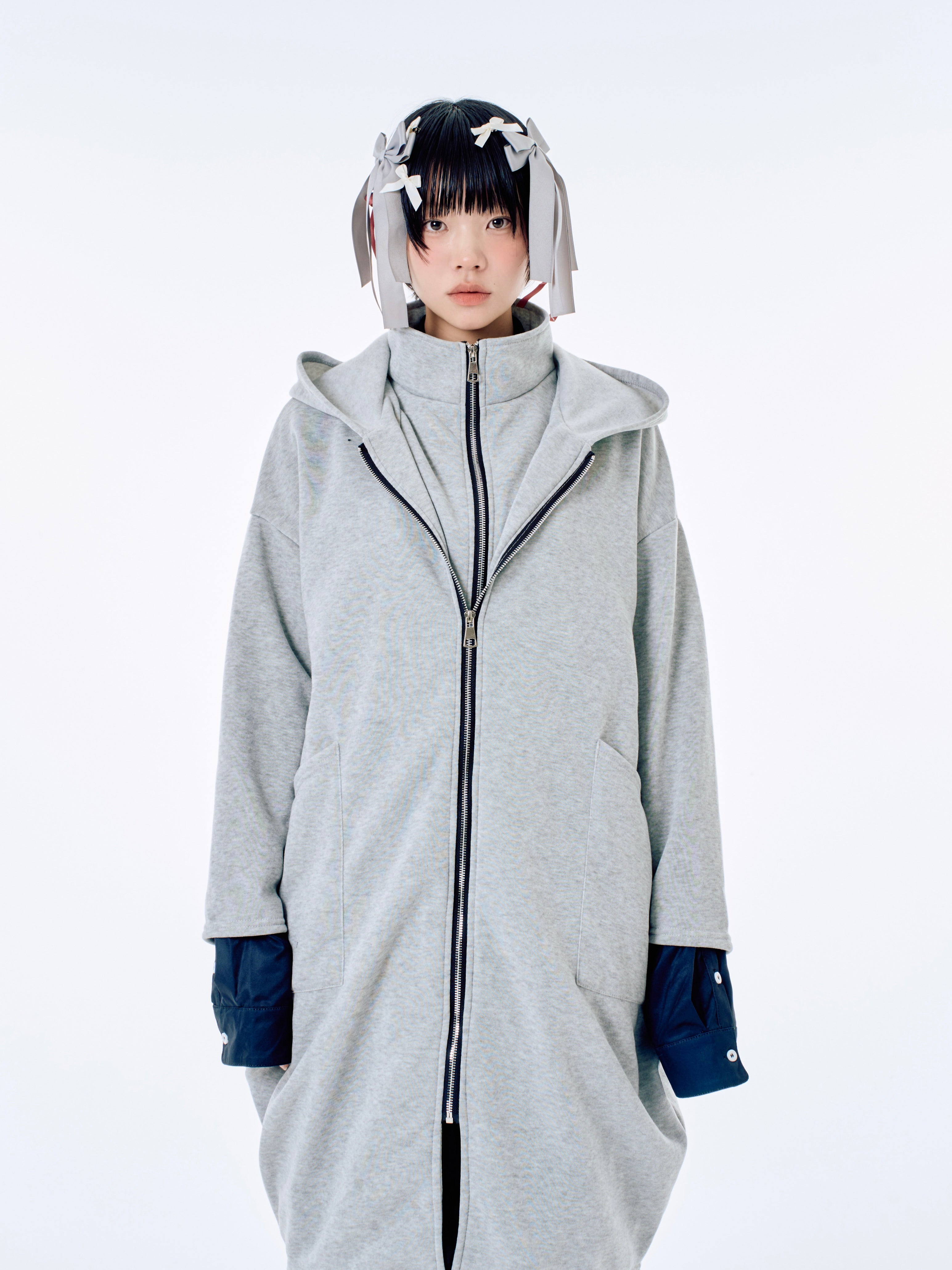 国際配送【Nerd out XU】big layered zip hoodie (2color) / 【ナードアウトエックスユー】ビックレイヤードジップフーディー