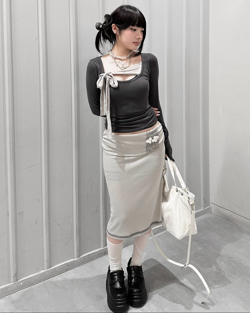 受注制【nmtc+】Ribbon Layered Long Sleeve Top (2color)