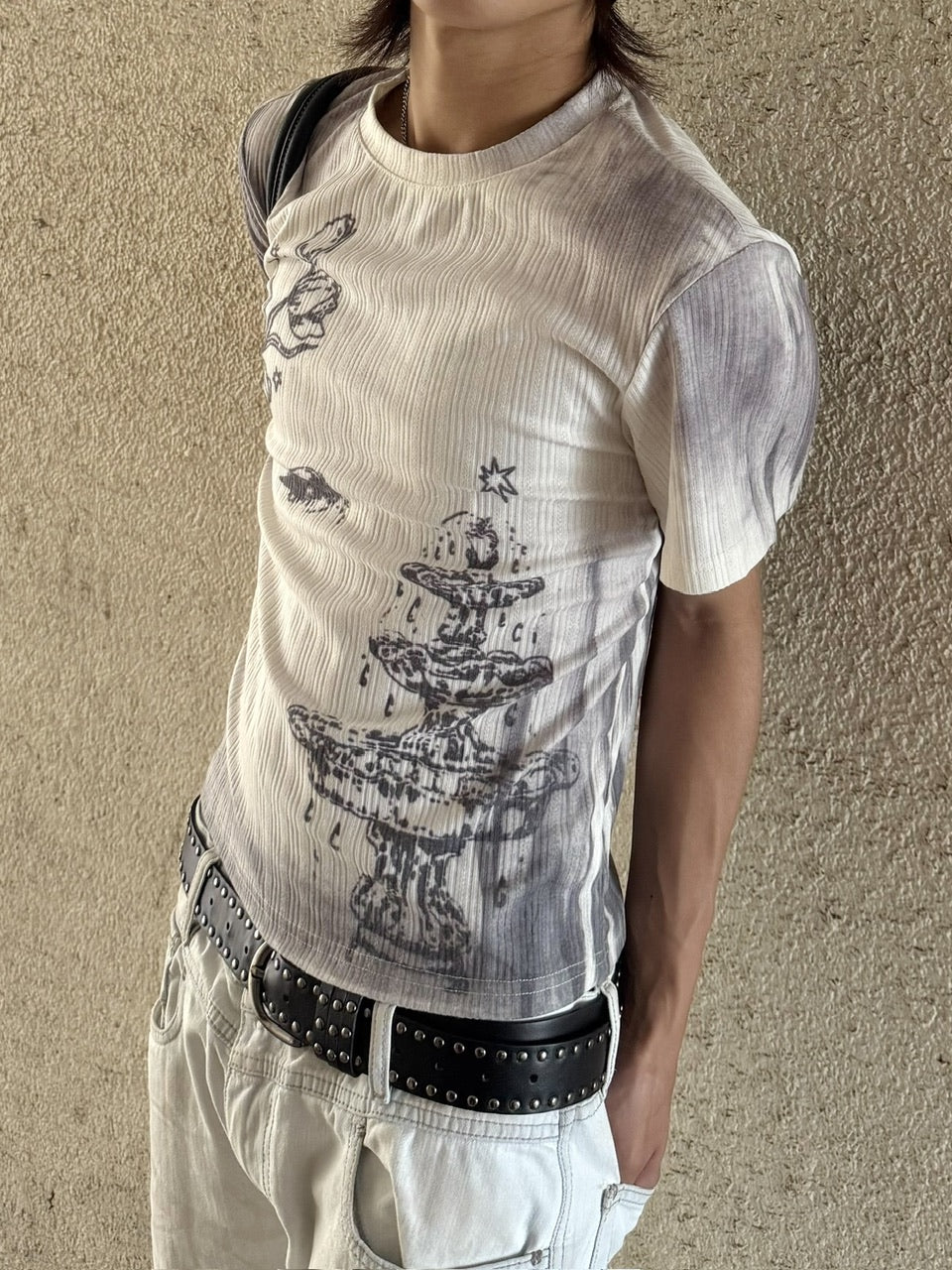 国際配送【RENOL】gradient graphic ribbed tee