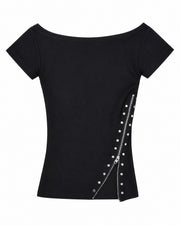 渋谷109店WEB限定受注制【nmtc+】Studded Asymmetrical Off-Shoulder Top