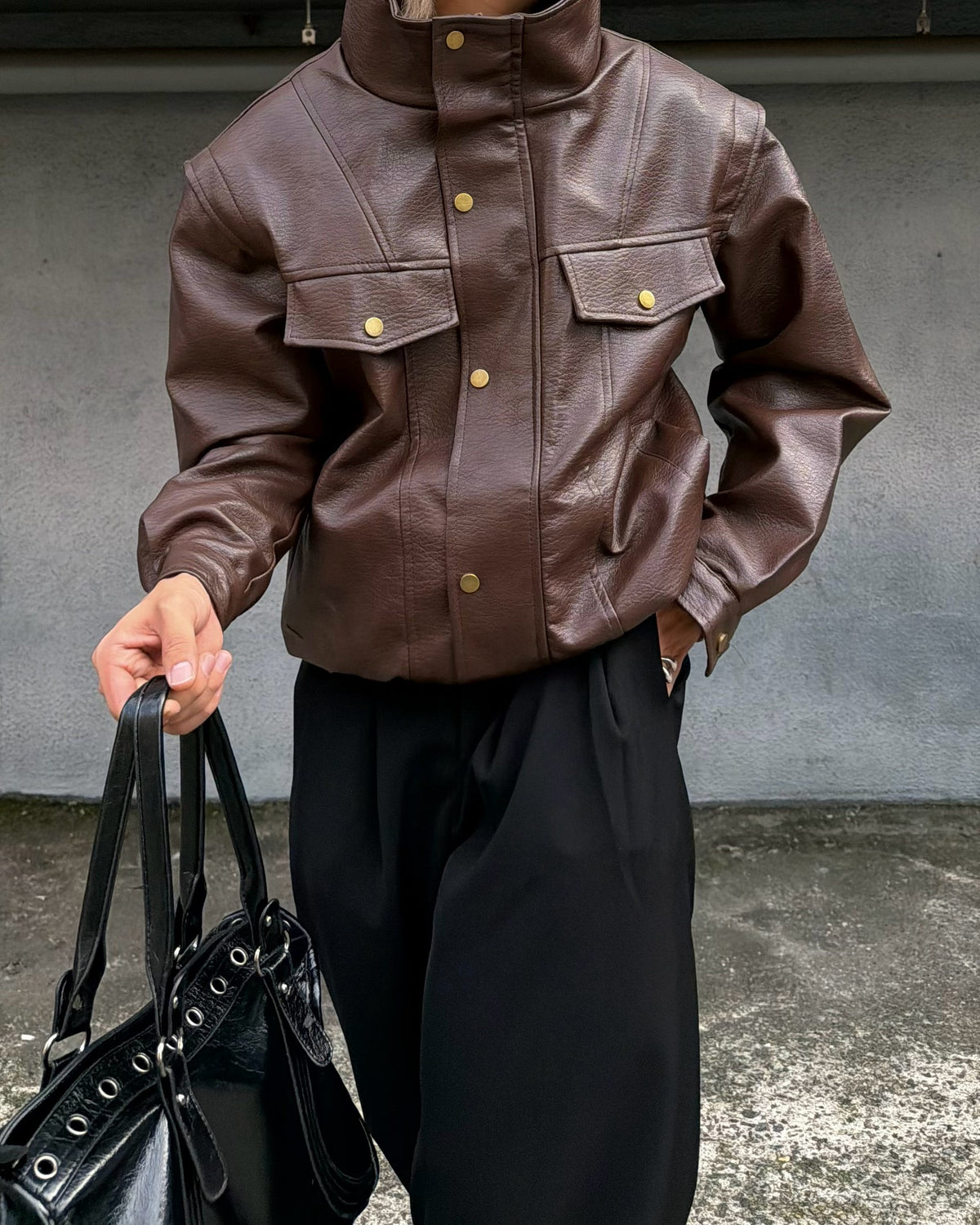 国際配送【RENOL】faux leather collared jacket