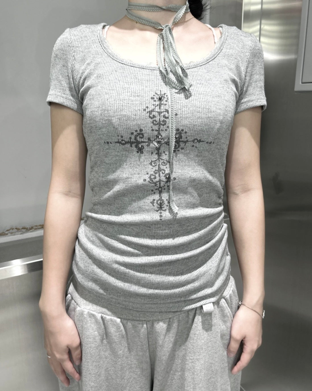 【nmtc+】Mika Cross Shirring Tee Scarf Set (3color)