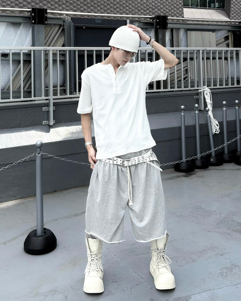 受注制【nmtc+】Ribbed Henley Neck Tee (3color)