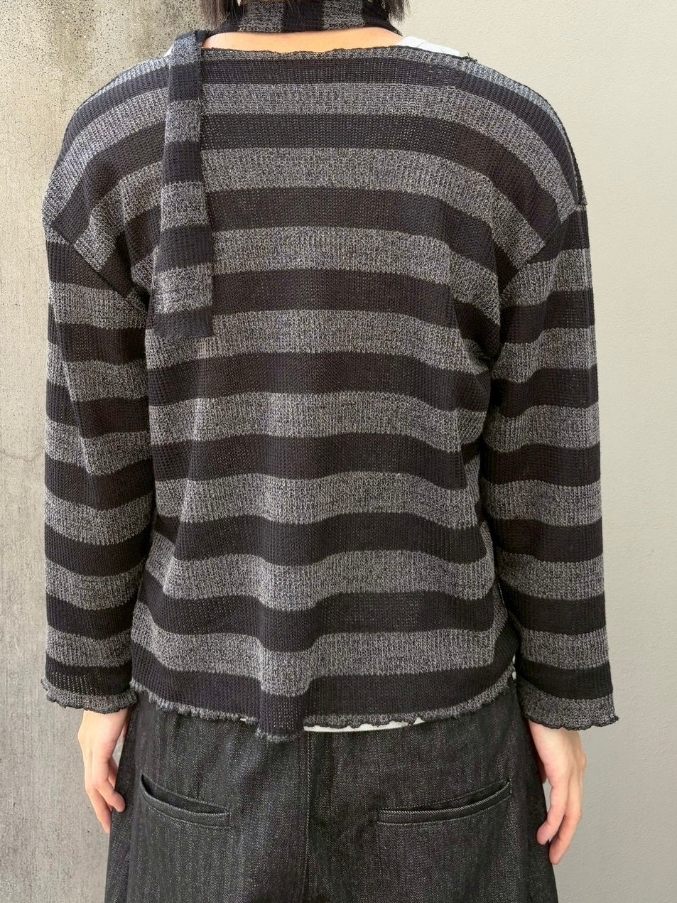 【nmtc+】tie set sheer border long sleeve (2color)