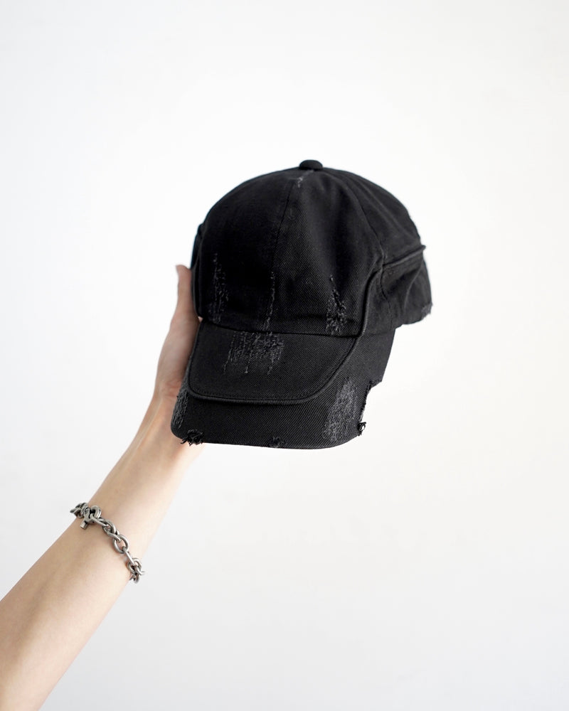 【CHIKASHITSU PLUS HIGH】Arch washed denim cap (wash black)