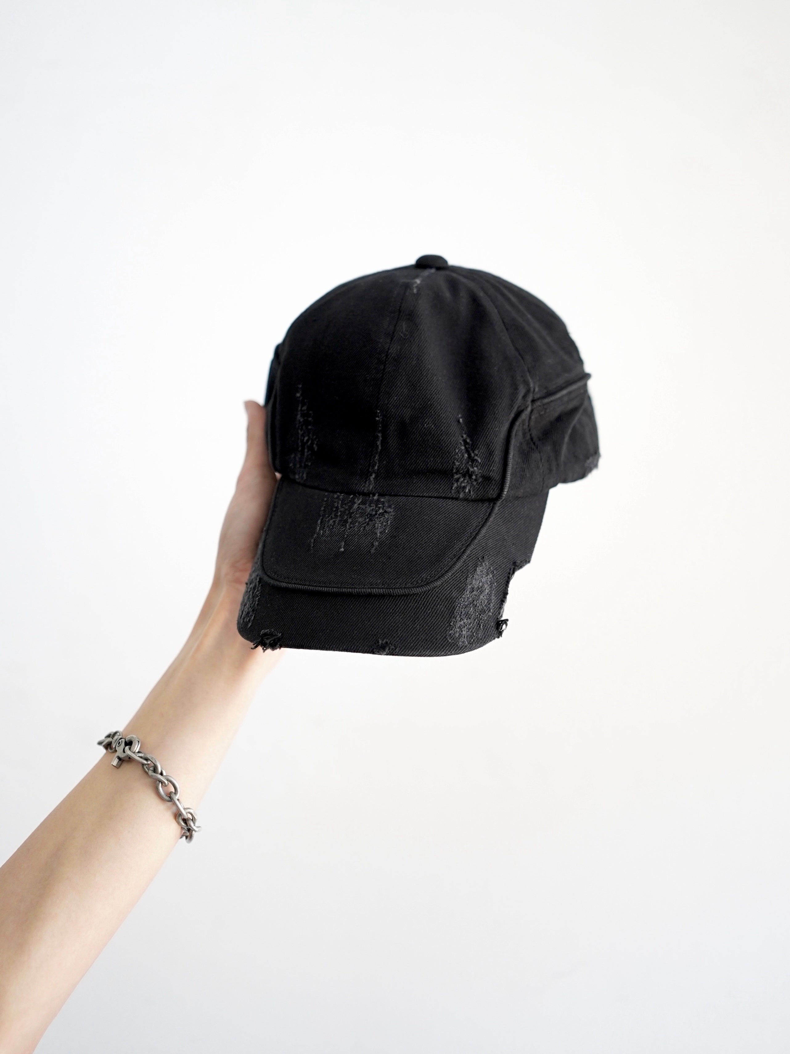 5/23 20:00発売【CHIKASHITSU PLUS HIGH】Arch washed denim cap (wash black)