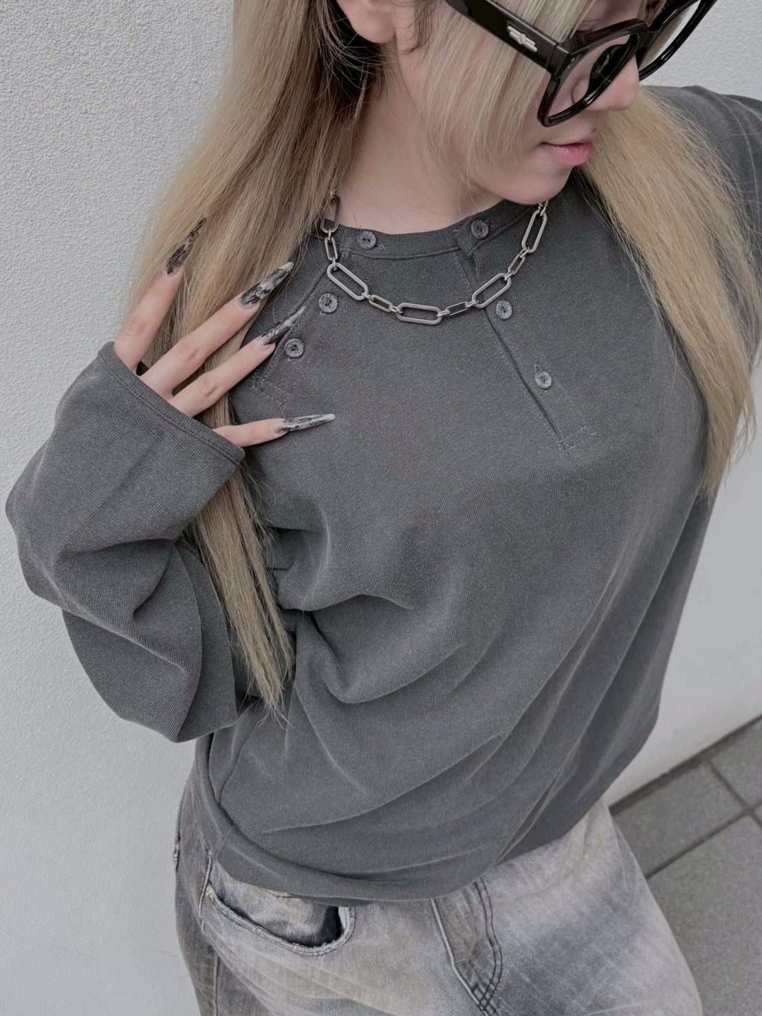 受注制【nmtc+】double button henley neck long sleeve (2color)