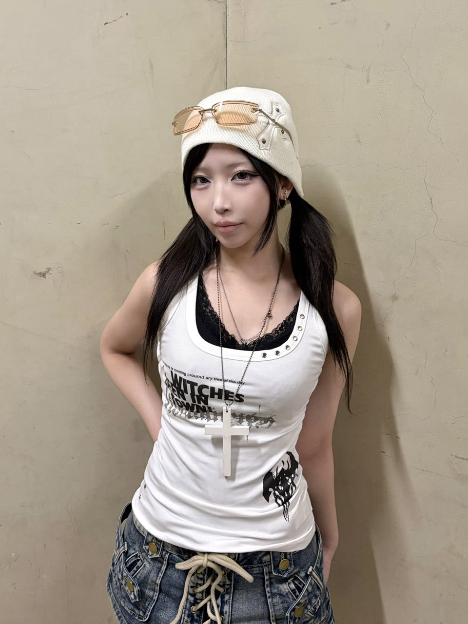 国際配送【Never mind the XU】slim fit studs sleeveless (2color)