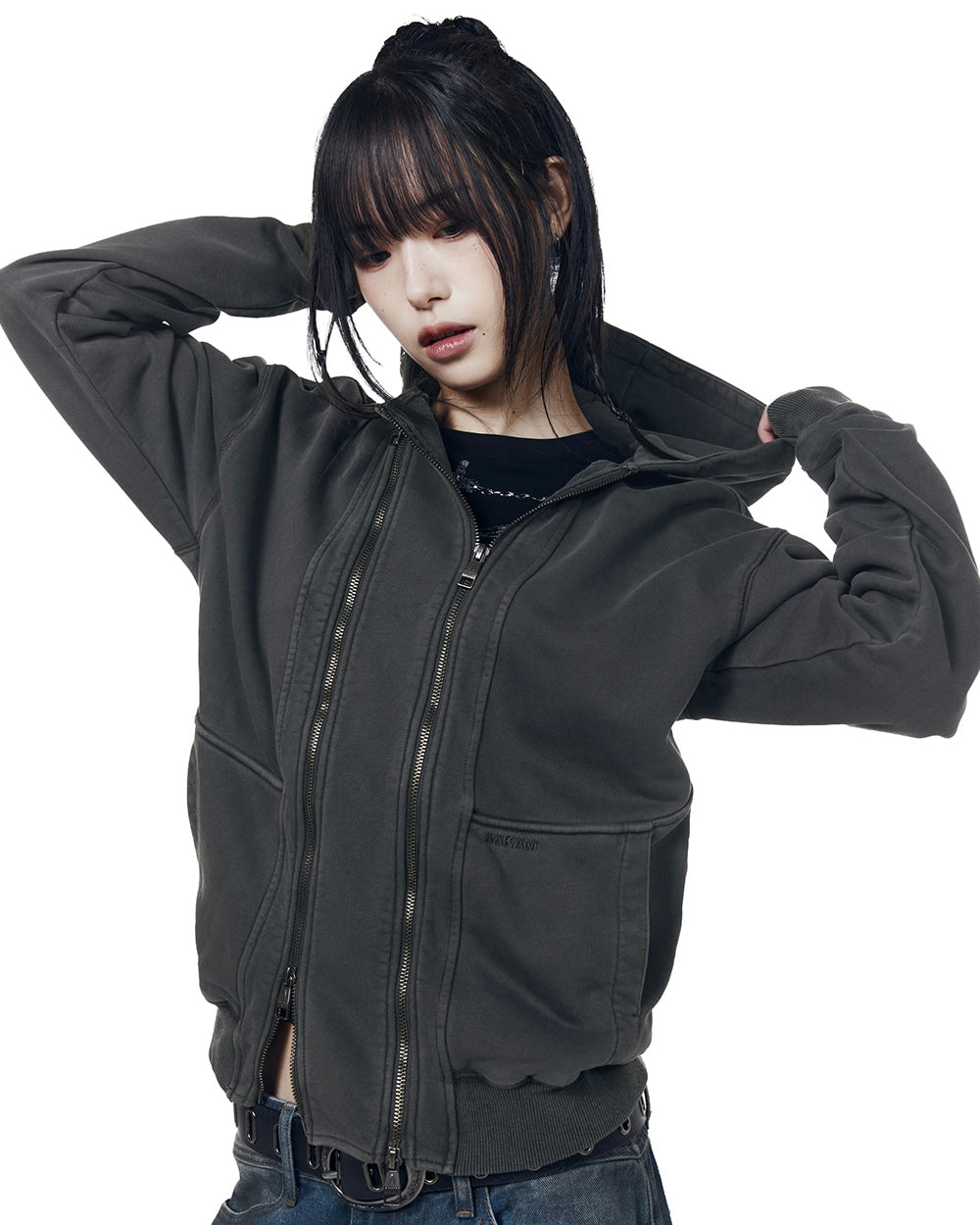 【AAKAM】Double Zippered Zip-Up Hoodie