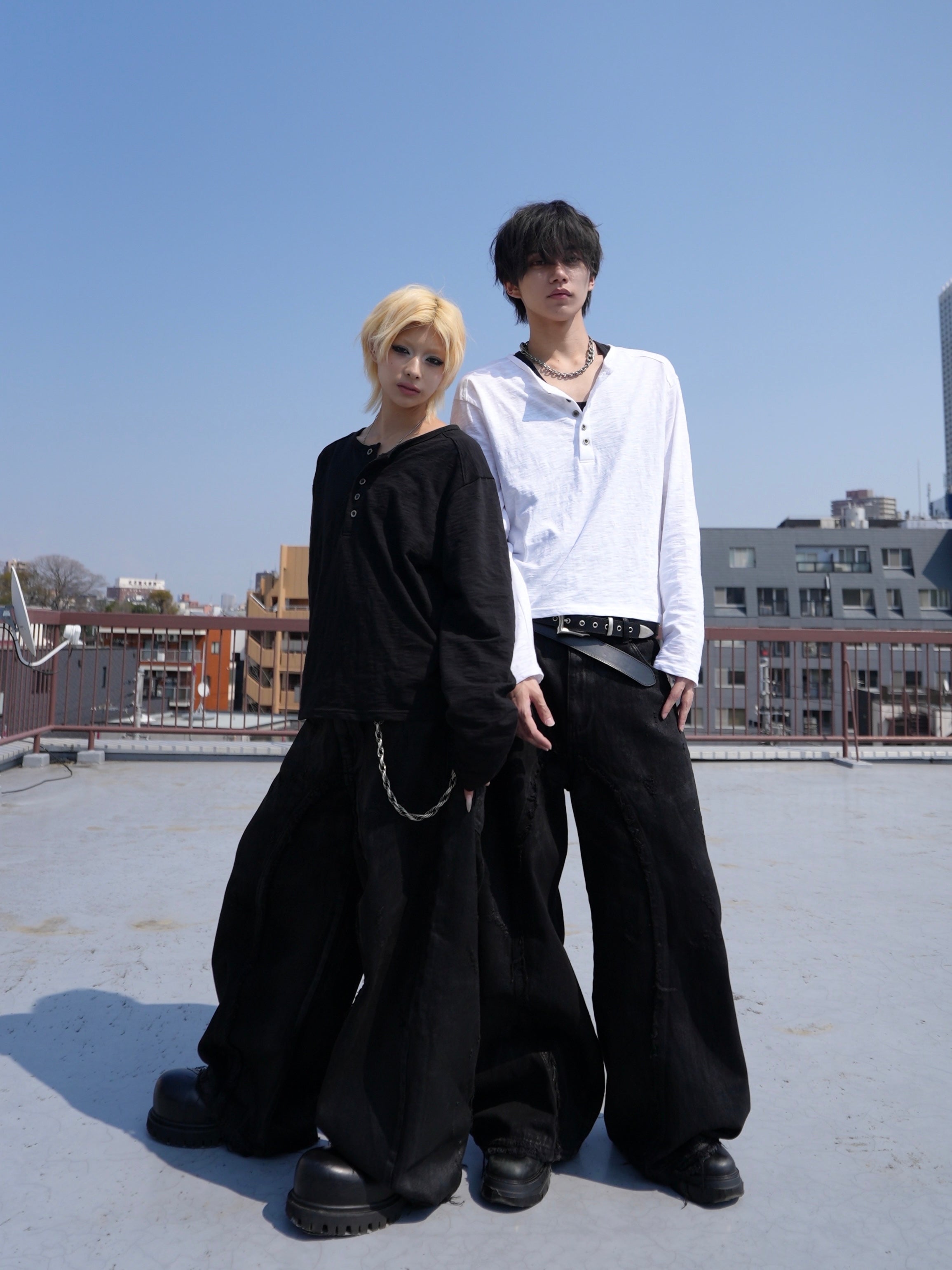 4/18 20:00発売【CHIKASHITSU PLUS HIGH】Washed coating denim pants