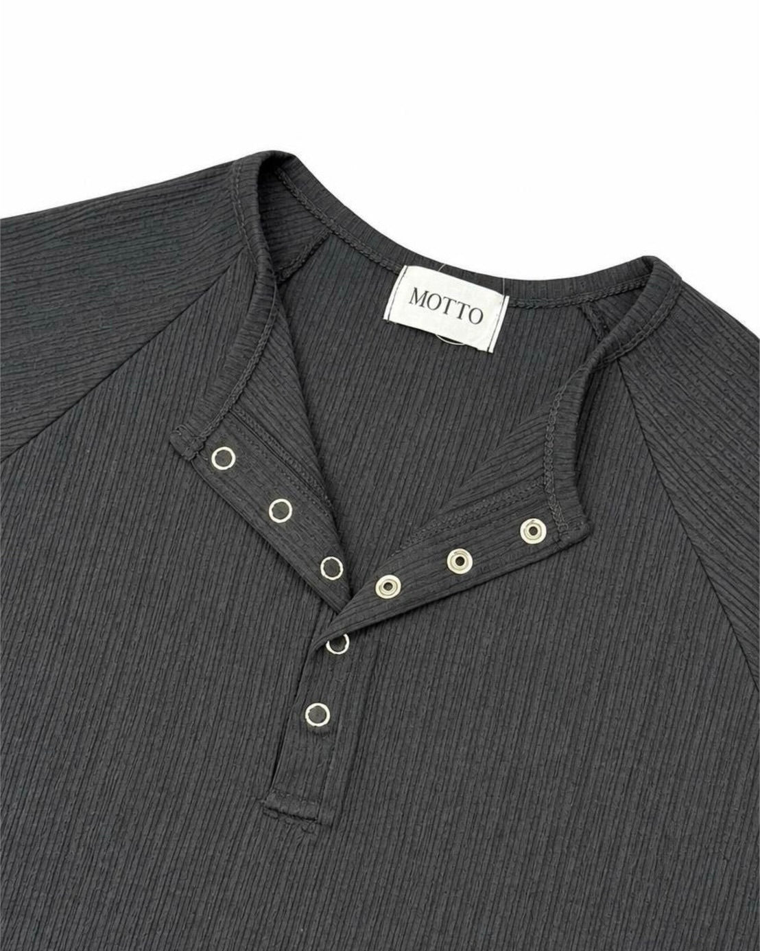 受注制【nmtc+】Snap henley neck ribbed slim top (4color)