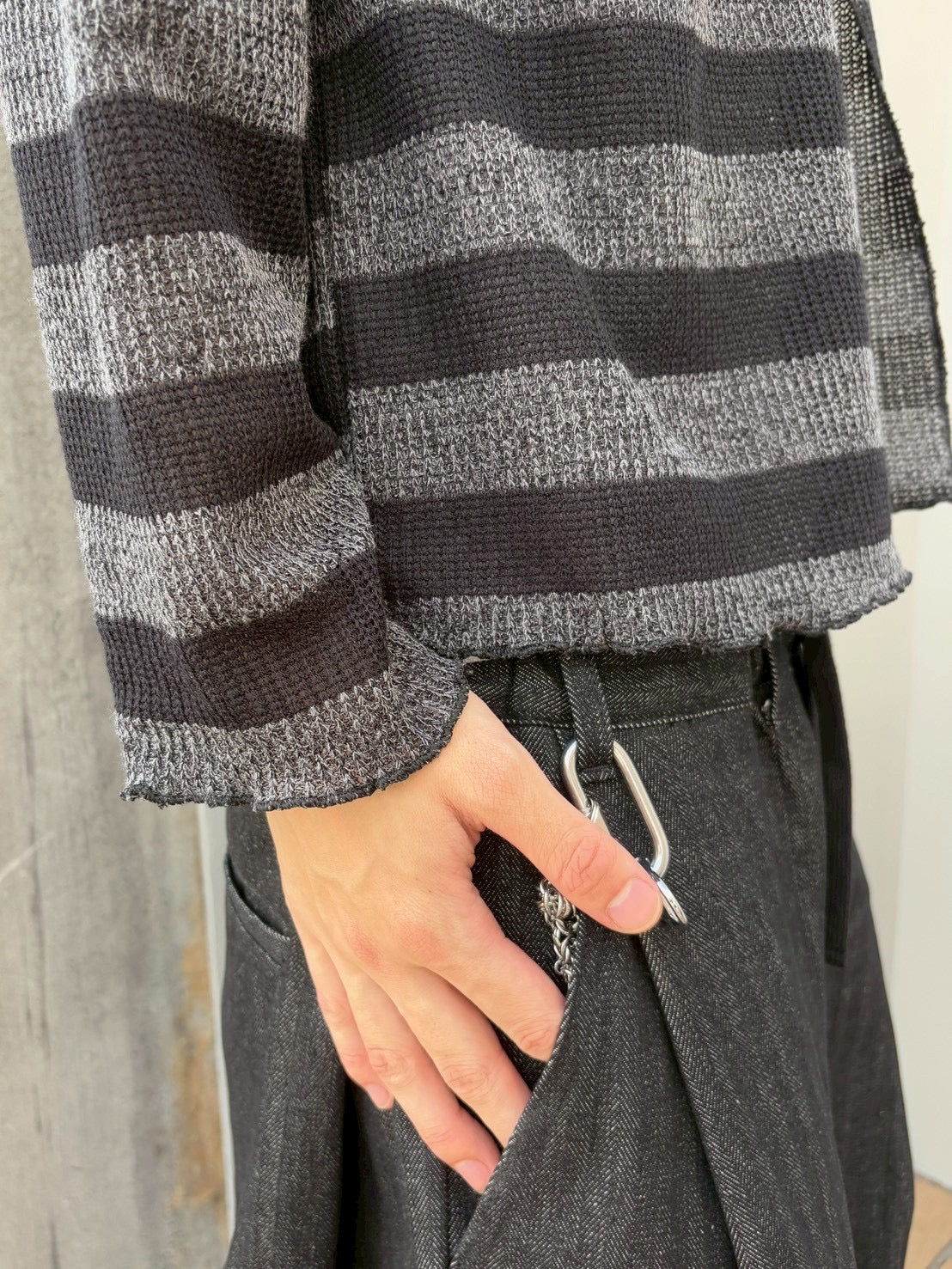 【nmtc+】tie set sheer border long sleeve (2color)