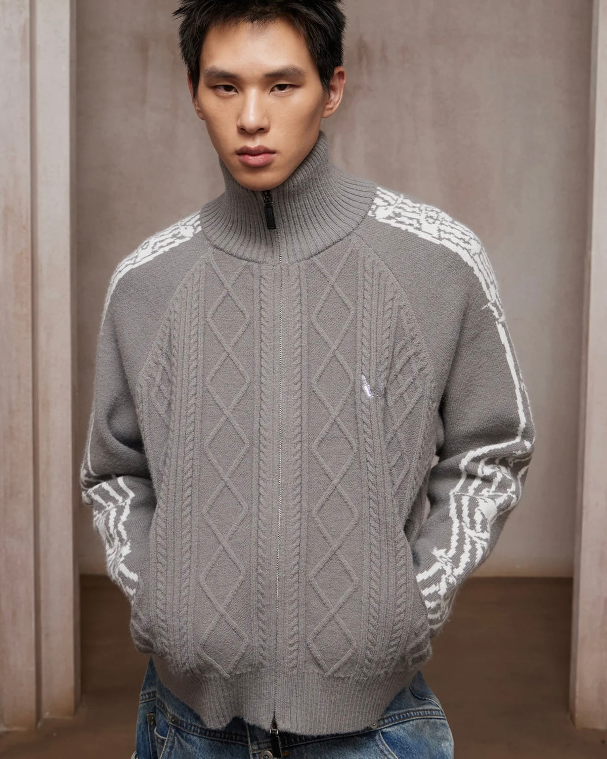 【DND4DES】Music Note Jacquard Knit Jacket