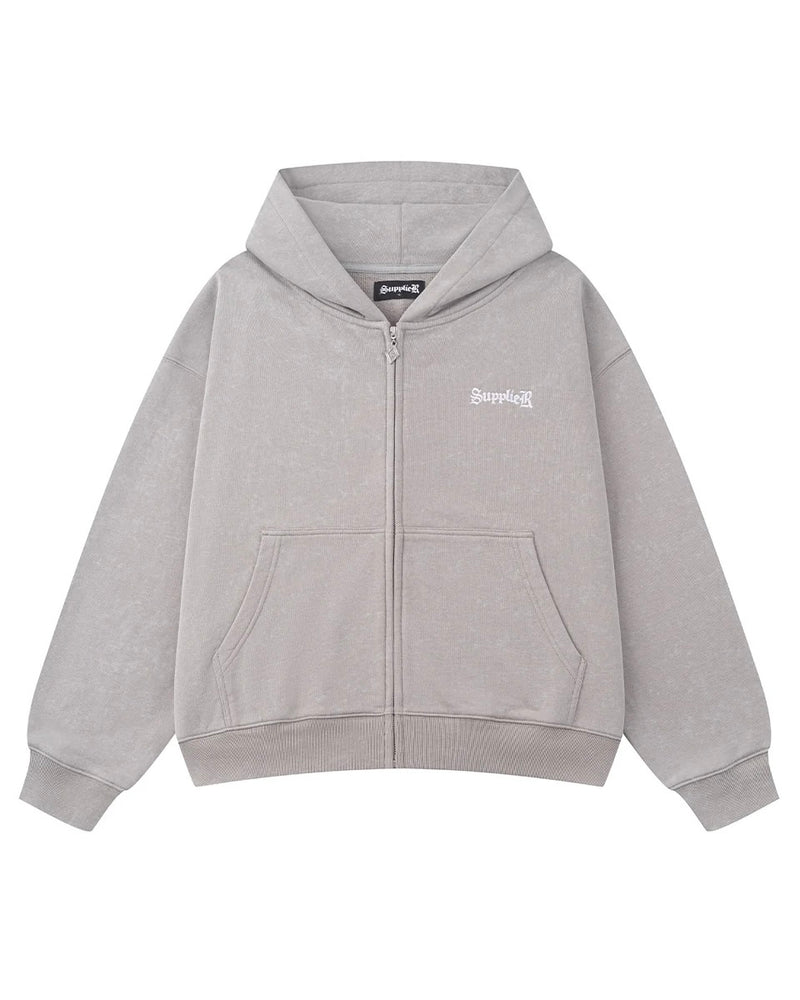 【SUPPLIER】Spray Cross Rhinestone Zip Hoodie