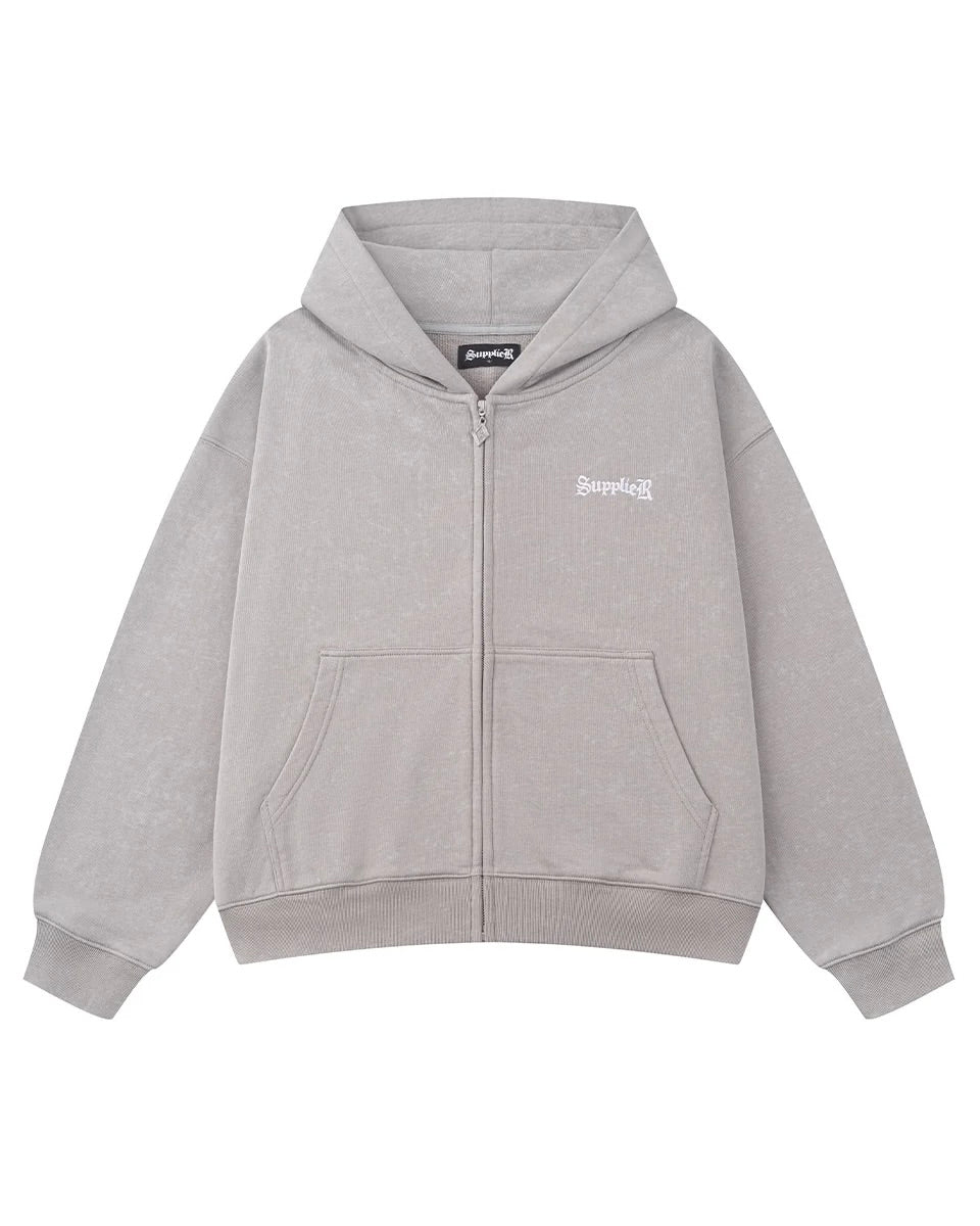 【SUPPLIER】Spray Cross Rhinestone Zip Hoodie