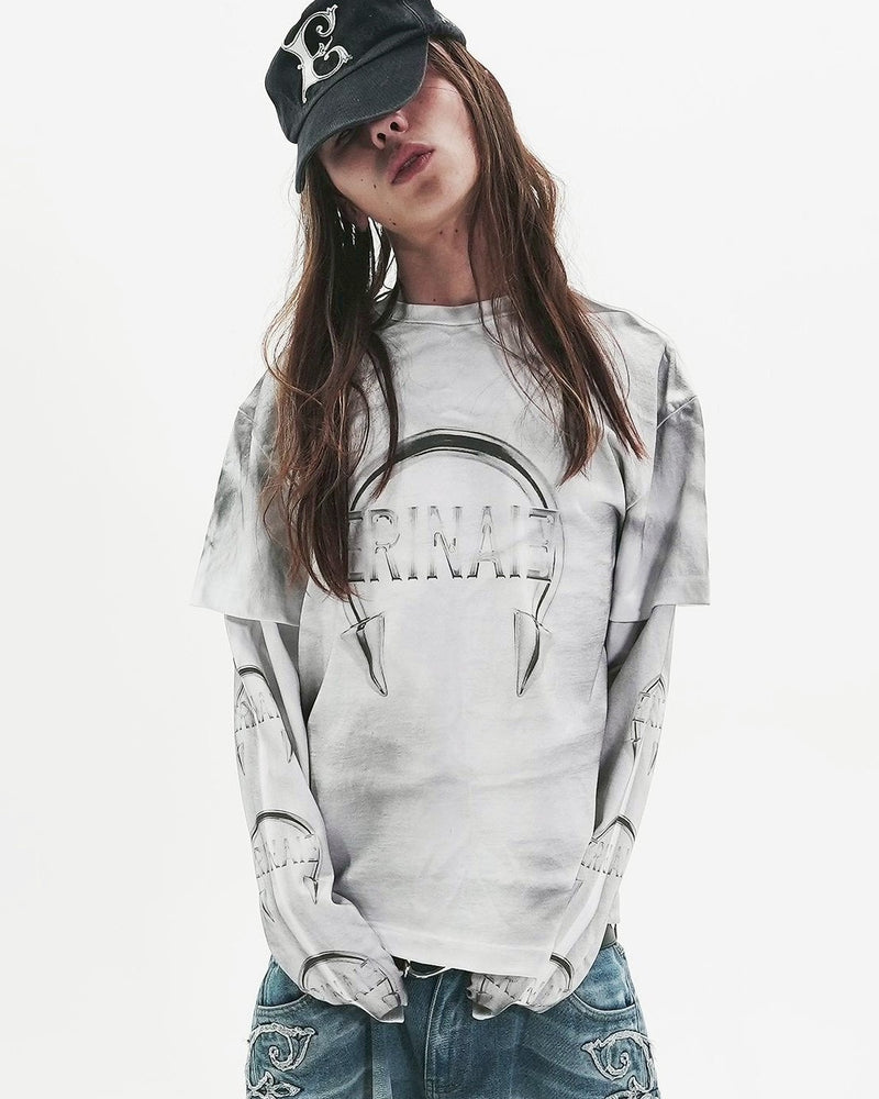 【E RIN AI E】PIERCED RUST DOUBLE LONG SLEEVE T